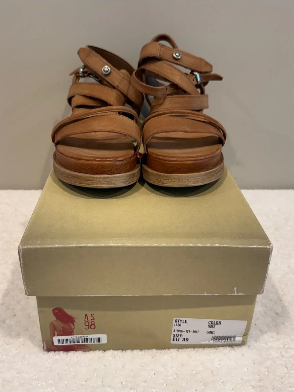 A.S.98 Labo Camel Leather Wrap Platform Sandals size 39